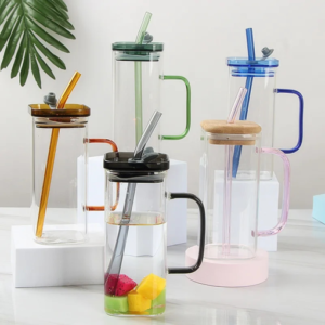 400ml Glass Cup with Straw