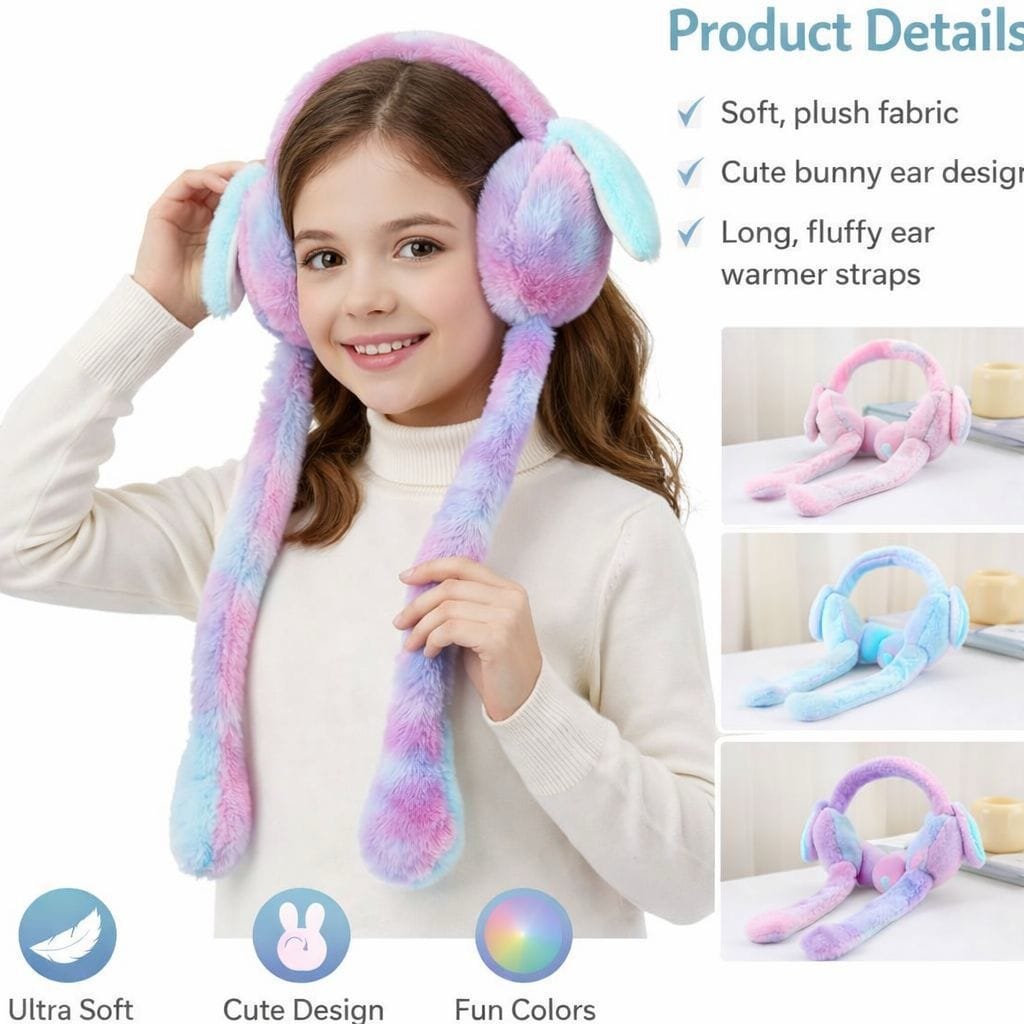 Interactive Bunny Ear Plush Earmuffs