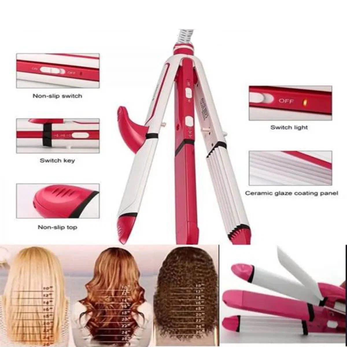 3-in-1 Hair Straightener, Curler & Crimper REM-2102 - Image 4