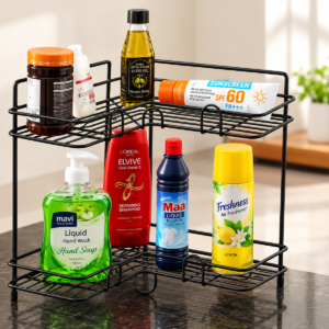 2-Tier Black Metal Corner Rack